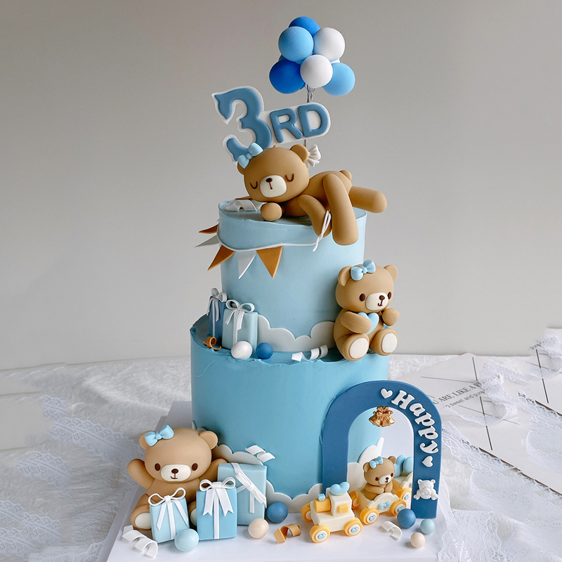3D Pink Blue Bear Cake Topper  - đánh giá và giá Resin Art Baby